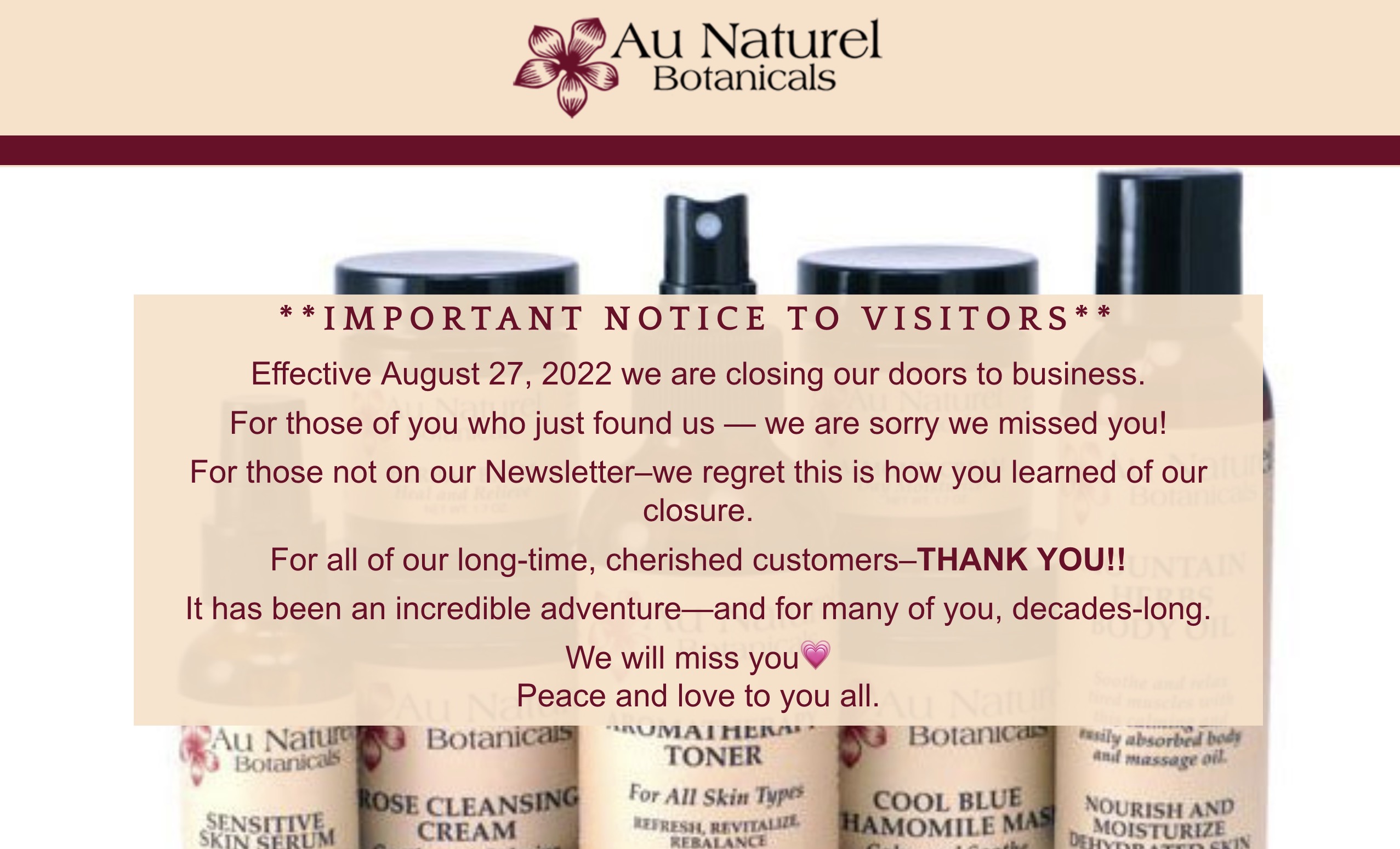 AuNatural Botanicals is now closed